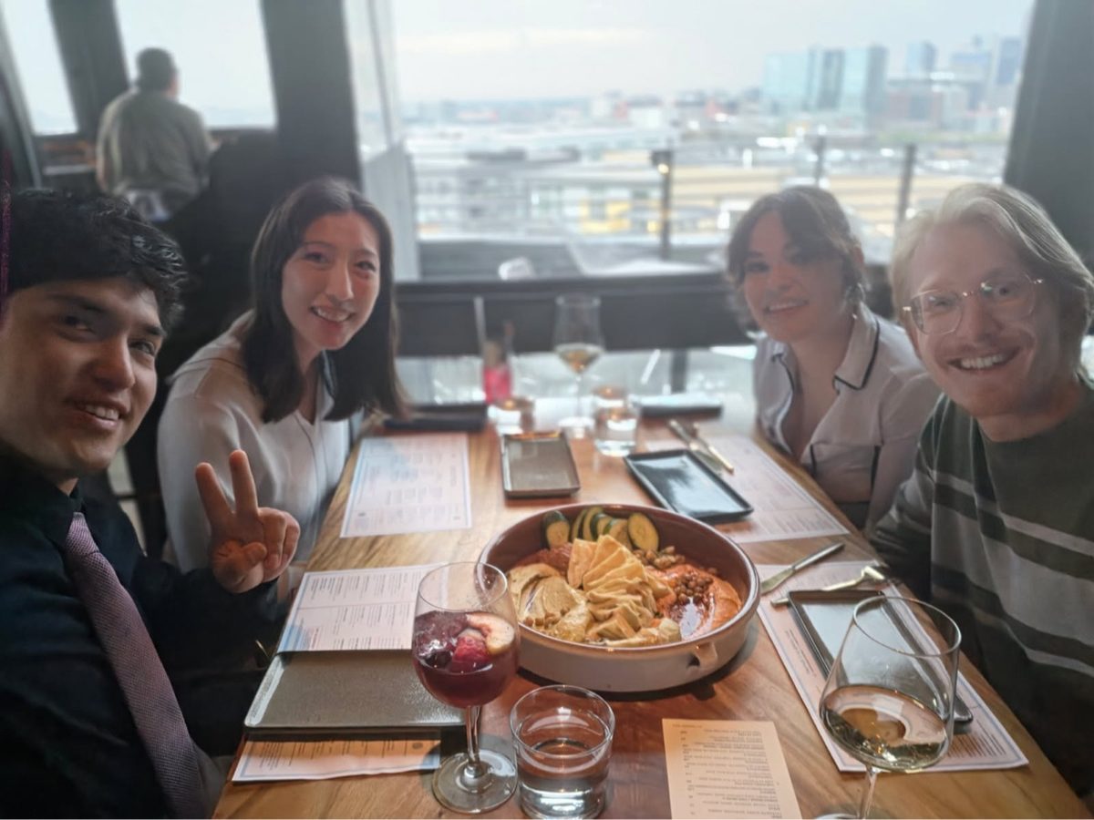 Dilan, Emma, Meral and Jeremy at dinner